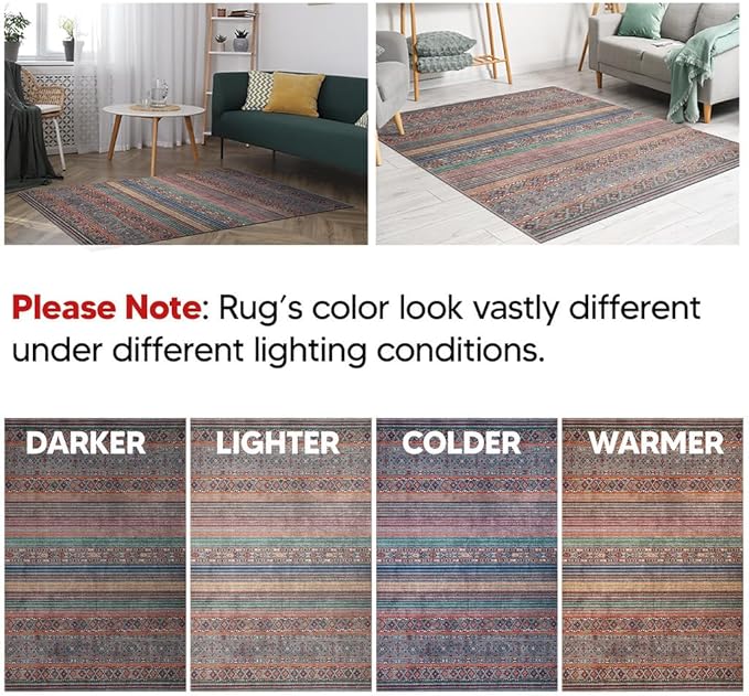 Keen Home Design 8x10 Rug - Machine Washable Area Rug with Non-Slip Backing, Ideal for Living Room, Dining Room, Bedroom - Vintage, Easy Clean, Durable, Low Pile Rug - (8' x 10')-Ruum Studio Home