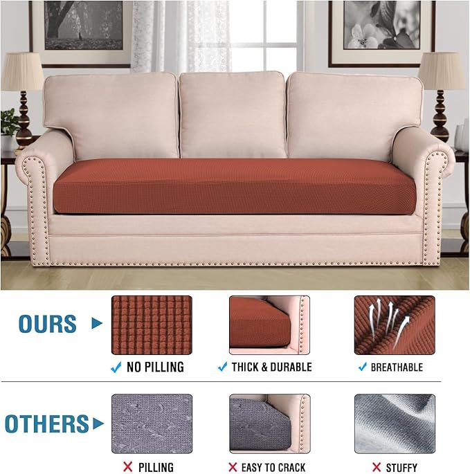 H.VERSAILTEX Super Stretch Individual Seat Cushion Covers Sofa Covers Couch Cushion Covers Slipcover Sets Thick Jacquard Textured Twill Fabric (1 Piece Sofa Cushion Cover, Rust)-Ruum Studio Home