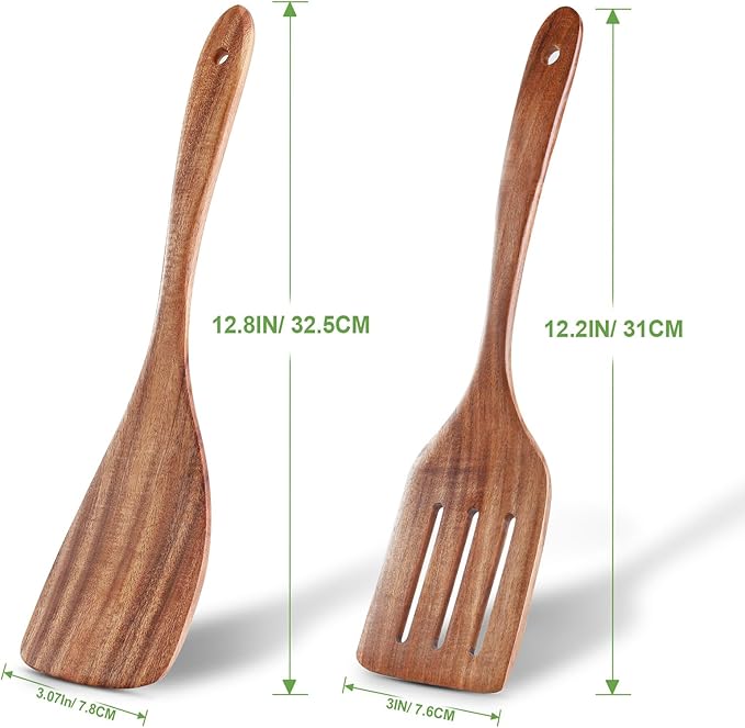 2 Pack Wooden Spatula, Acacia Wood Long Handle Flat Frying Turner, Handmade wooden spoons for cooking, Kitchen Utensil set, Non-Stick Cooking Spurtle Utensils for kitchen use-Ruum Studio Home