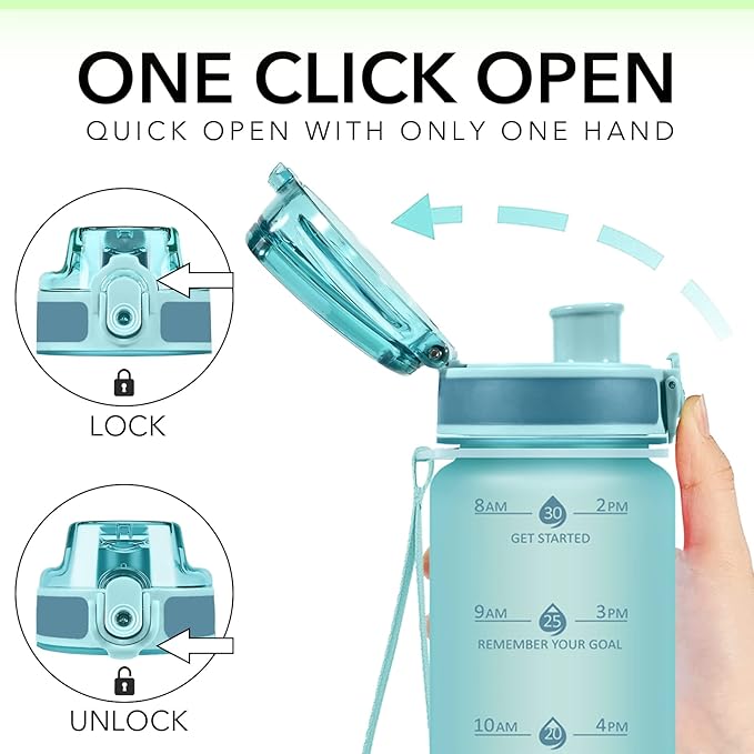32oz Motivational Water Bottles with Time Marker & Fruit Strainer, Transparent Gradient Color Water Bottle with Times to Drink, Leakproof & BPA Free, Reusable Bottle with Strap (No Straw)-Ruum Studio Home