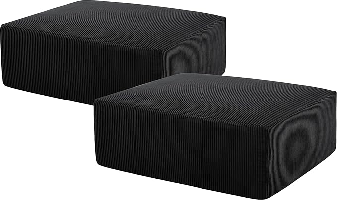40" Square Stuffed Ottoman Pouf for Sofa Couch, Corduroy Poufs with Foam Chunk Filling, Furry & Fluffy Foot Stool Movable Ottoman. 40 * 31 Floor Poufs Foot Rest for Living Room, Black-Ruum Studio Home