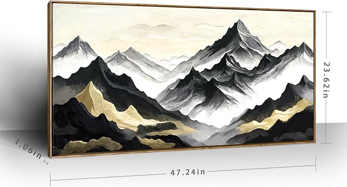 amatop Large Framed Canvas Wall Art Modern Abstract Mountain Landscape Art Print Zen Minimalist Artwork Black and White Decorative Motivational Picture for Office Living Room Bedroom Decor 48x24 Inch-Ruum Studio Home