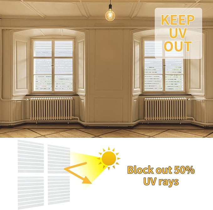 Window Privacy Film with Installation Tools, Static Cling, Anti UV, Heat Control, Ideal for Home Shower Office Glass Door (Stripes Pattern, 23.6X78.7Inch)-Ruum Studio Home