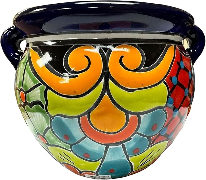 Talavera Michoacana Planter Pot Multicolor Folk Art Mexican Pottery Hand Painted Outdoor Indoor Home Decor Handmade 8" (Multi 2)-Ruum Studio Home