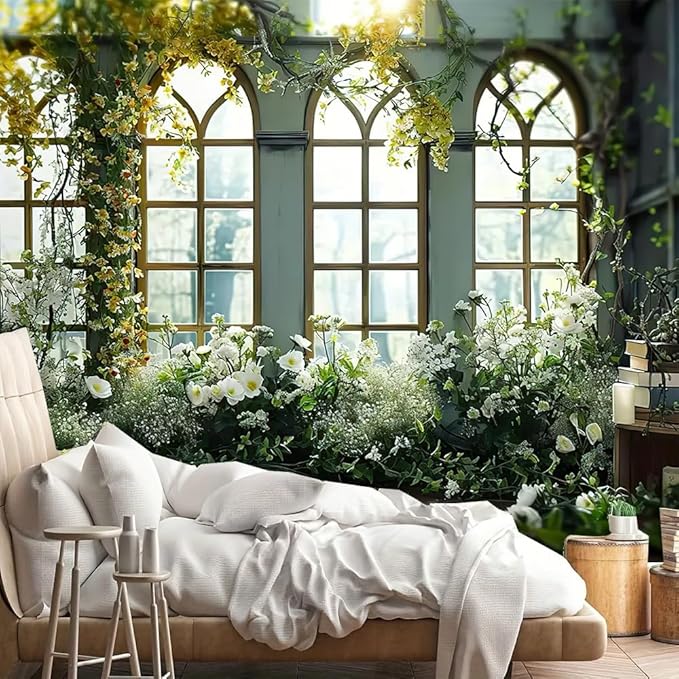 FENDROM Window View White Flower Tapestry Nature Landscape Classic Flower Vine Wall Hanging Party Decorations For Bedroom Living Room Dorm-Ruum Studio Home