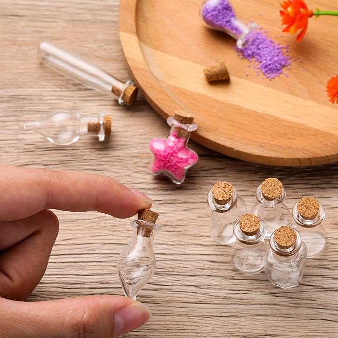 140 Pcs Mini Glass Bottles with Cork Stoppers Tiny Wishing Potion Bottles, 14 Shapes, Small Spell Apothecary Jar Vials Witchcraft Drifting Jar for Wedding Halloween Party Arts DIY Crafts-Ruum Studio Home