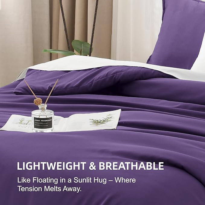 Litanika Purple Comforter Set Twin/Twin XL Size, 2 Pieces Lightweight Solid Bedding Comforter Set, All Season Fluffy Bed Set (66x90In Comforter & 1 Pillowcase)-Ruum Studio Home