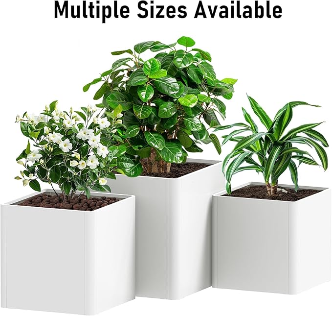Large Outdoor Square Planter 20" L x 20" W x 21" H,White Square Planters for Indoor and Outdoor All-Weather Use-Ruum Studio Home