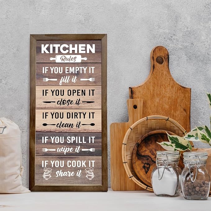 Kitchen Decor Wall, Rustic Kitchen Decorations, Kitchen Frame Décor, Kitchen Rules Sign, Kitchen Wall Décor, Kitchen Decor and Accessories, Farmhouse Kitchen Frame Sign, Rustic Kitchen Door Rules Sign-Ruum Studio Home