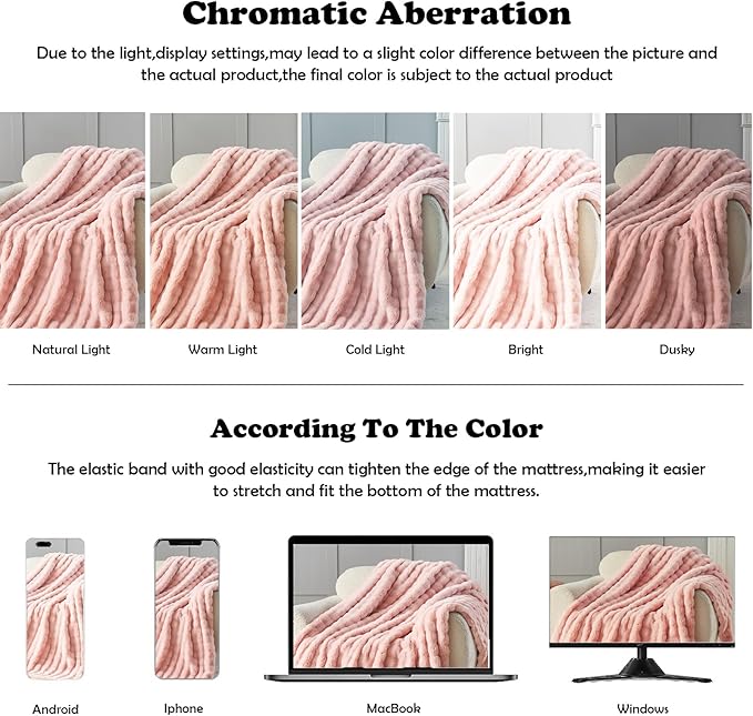 NEWCOSPLAY Faux Fur Throw Blanket Pink Bubble Blanket Thick Warm Soft for Couch Sofa Bed 550GSM (Pink, Throw(50"x60"))-Ruum Studio Home
