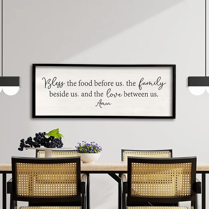 Bless the Food Before Us Sign Wall Decor 32''×12'' Large Farmhouse Dining Room Wall Decor Framed Wood Rustic Home Wall Art Kitchen Decoration (Black)-Ruum Studio Home