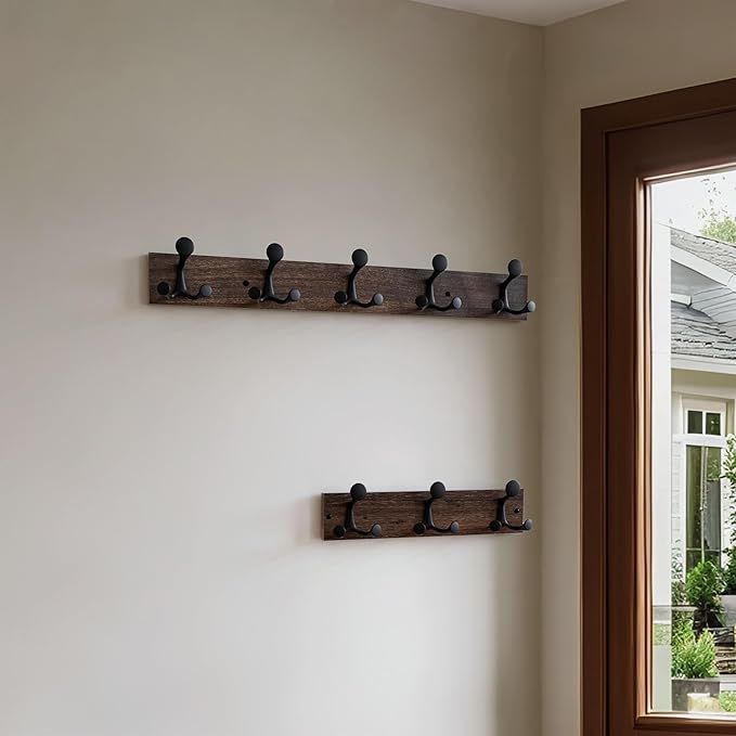 SKOLOO 30-Inch Wood Burnt Coat Rack Wall Mount with 5 Triple Hooks - Ideal for Family Entrances, Classrooms, and Pet Supplies Storage - Perfect Coat Hooks for Wall-Ruum Studio Home