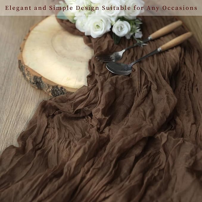 10FT 12 Pack Brown Cheesecloth Table Runner 20 x 120 Inch Long Boho Fabric Rustic Cheese Cloth Table Runner for Wedding Bridal Shower Baby Shower Gauze Sheer Birthday Party Table Decorations-Ruum Studio Home