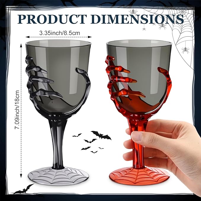 Dandat 24 Pcs Halloween Skeleton Hand Goblets 12oz Clear Plastic Halloween Cups Skull Wine Glass Set for Creepy Spooky Party Decorations (Black,Orange)-Ruum Studio Home