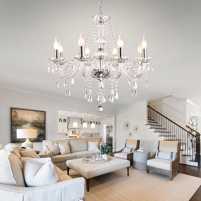 Modern Elegant 8 Lights K9 Crystal Glass Chandelier Pendant Ceiling Lighting European Style for Dining Living Room Bedroom Transparent, 8 E12 Bulbs Required-Ruum Studio Home