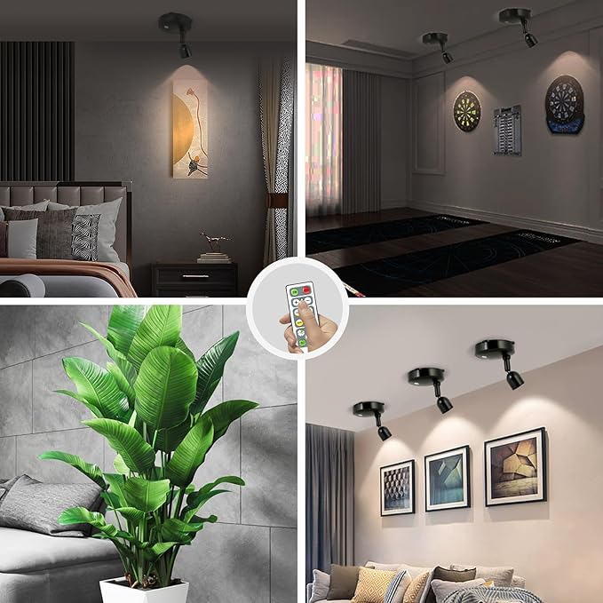 Cordless Spotlight Battery Operated, LED Plant Light, Dimmable Accent Light with Remote, Indoor Display Up Lighting for Picture Photo Tree Dartboard Wall Decor Painting Artwork Portrait-Ruum Studio Home