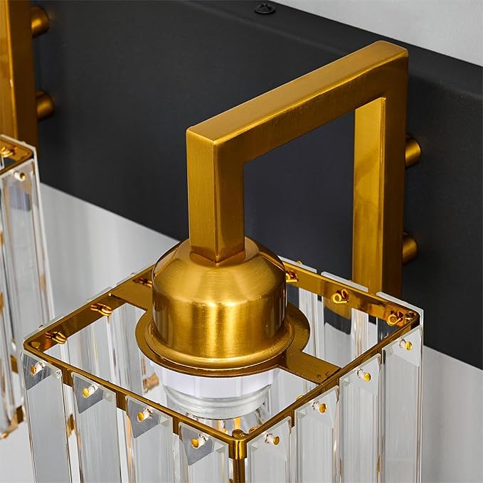 Modern Bathroom Vanity Light 2-Lights Black Gold Crystal Wall Lamp Bathroom Modern Crystal Vanity Lighting-Ruum Studio Home
