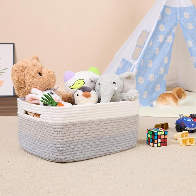Large Storage Baskets for Shelves, Closet Organizers Bins for Clothes Blanket Towels, Baby Nursery, Toy Baskets Box, Woven Rope Baskets, 17 x 13 x 7.5”, 3 Packs Gradient Grey-Ruum Studio Home