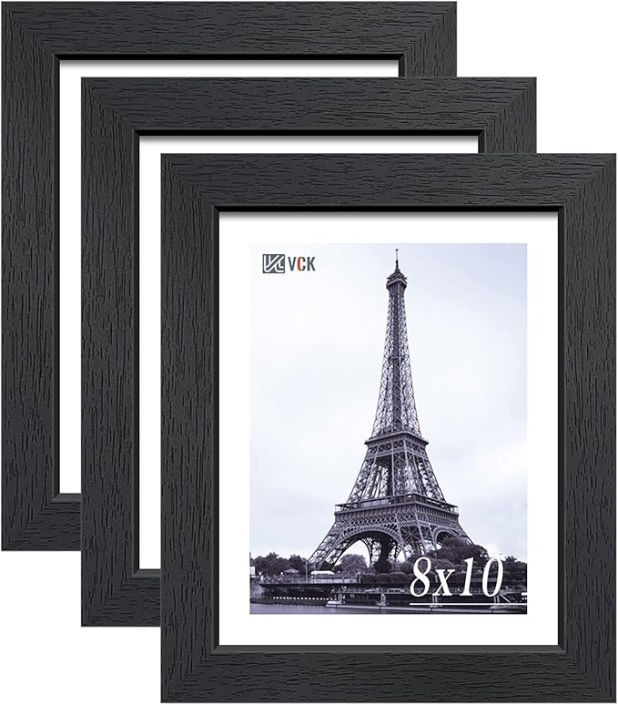 VCK 8x10 Picture Frame Set of 3 - Black, Textured Exclusive Solid Wood Picture Frames, Wall Hanging-Ruum Studio Home