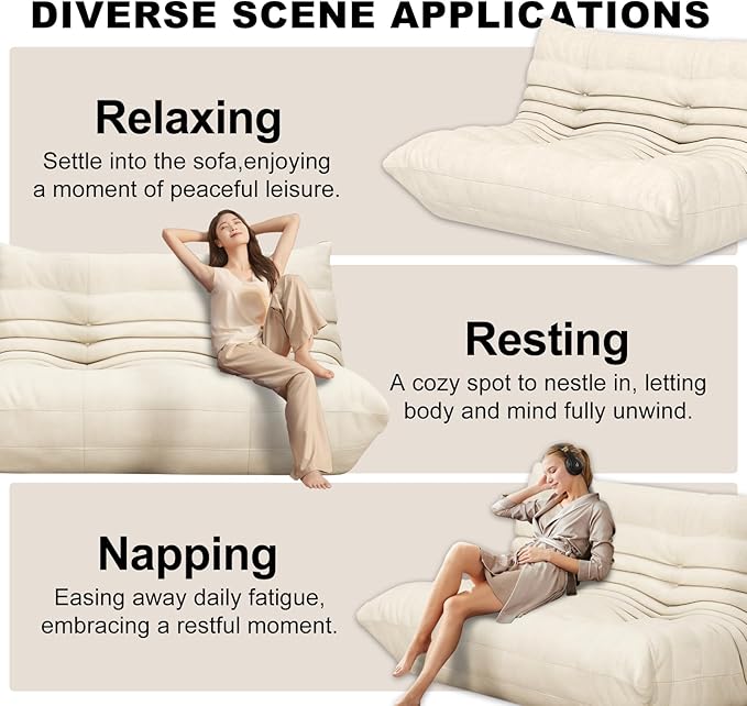 Full Foam Loveseat Sofa,Adults Bean Bag Chairs Floor Couch with Soft Waterproof Fabric,Armless Fireside Lounge Chair for Living Room,Apartment and Office (Whtie)-Ruum Studio Home