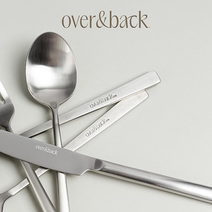 over&back 20pc Modern Flatware Cutlery Set - Comes with 4 Dinner Forks, 4 Salad Forks, 4 Dinner Knives, 4 Dinner Spoons, and 4 Teaspoons - 18/8 Stainless Steel - Dishwasher-Safe - Brushed Stainless-Ruum Studio Home