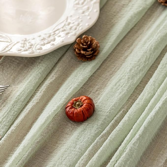 Keketo Sage Green Table Runner Cheesecloth 120 Inch 10 FT Rustic Boho Cheese Cloth Table Runner for Wedding Baby Shower Bridal Shower Sheer Gauze Centerpiece Home Decorations-Ruum Studio Home