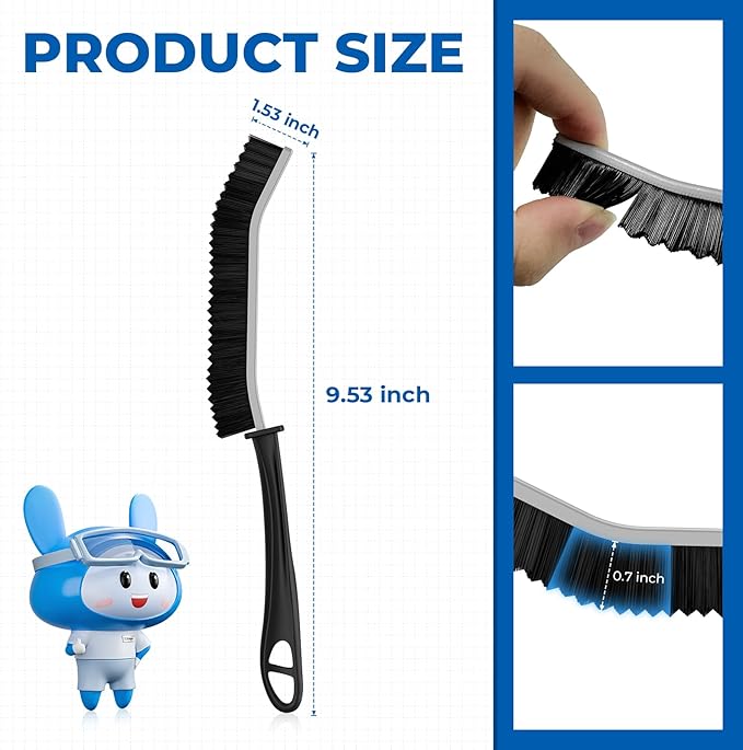 Crevice Cleaning Brushes, Serrated Cleaner Scrub Brush Tool for Hard to Reach Tight Space, Home Essentials, Cleaning Supplies for Shower, Bathroom, Kitchen, Toilet, Window (2, Black)-Ruum Studio Home