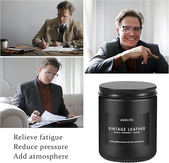 2 Pack Men Candles | Smoke & Vanilla + Vintage Leather - Scented Candles for Men - Masculines Candle - Soy Candle for Home Scented, Man Gifts, Black Jar - 7oz-Ruum Studio Home