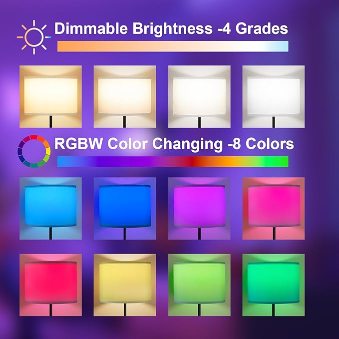 Ambimall Floor Lamp for Living Room with Smart Light Bulb, RGB + Stepless Dimmable Colors Temperature & Brightness(White Shade & Black Pole)-Ruum Studio Home