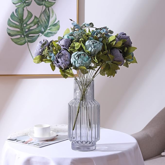 Duovlo Fake Flowers Vintage Artificial Peony Silk Flowers Wedding Home Decoration,Pack of 1 (New Grey Blue)-Ruum Studio Home