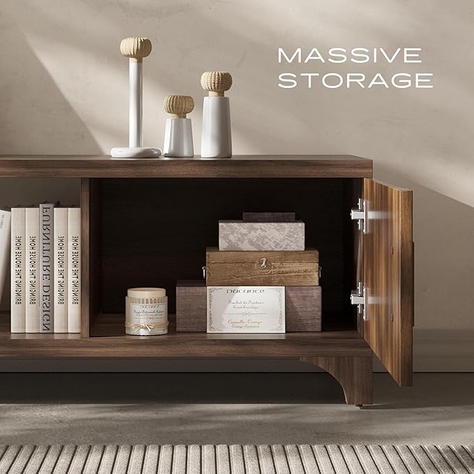 Mid Century Modern TV Stand for 70/75 Inches Television, TV Console with Fluted Doors and Storage, Entertainment Center for Living Room and Bedroom, Dark Brown-Ruum Studio Home
