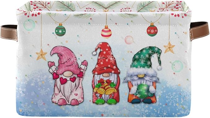 Storage Basket Gnomes Christmas Cube Storage Bins Organizer Bag Collapsible Closet Shelf Baskets with handle for Baby Cloth Pet Toy Book 14.2×10.2×8.3 IN-Ruum Studio Home