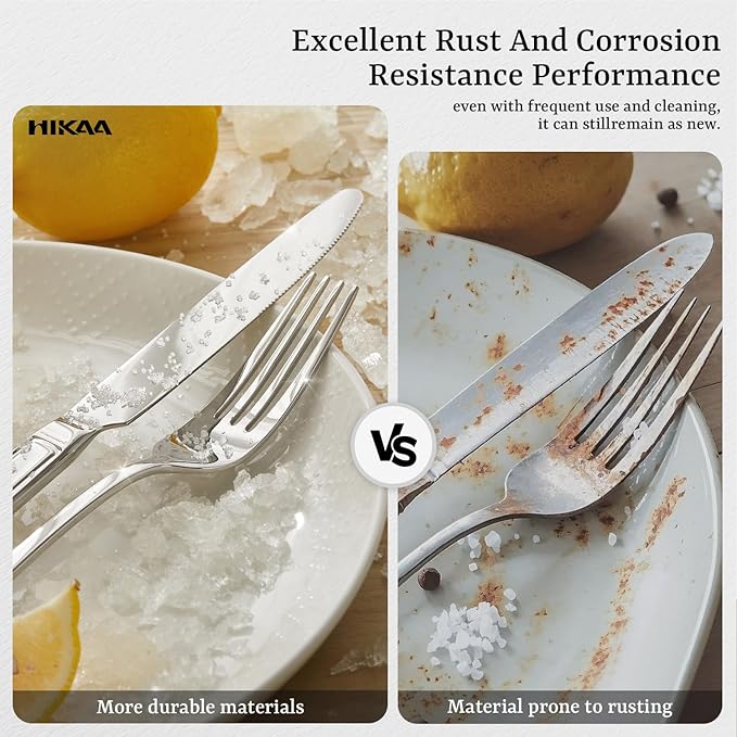 HIKAA Premium Silverware Set, Stainless Steel Flatware Set with Wide-Based Handles for Comfort & Durability, Forks & Spoons Cutlery Silverware Set (30PCS)-Ruum Studio Home