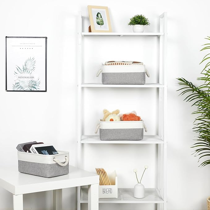 Bidtakay Small Baskets Fabric Storage Baskets for Organizing 3-Pack 12x8x5 Inch Collapsible Storage Bins for Shelves Canvas Bins for Closet Organization Home Baskets Storage Linen Closet S-White&Grey-Ruum Studio Home