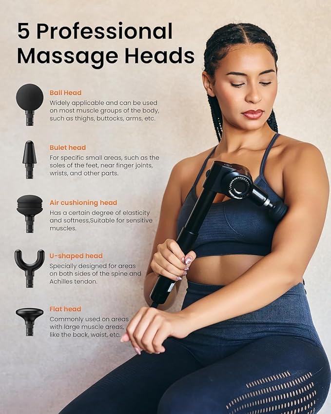 Foldable Massage Gun Deep Tissue with 5 Adjustable Angles,Portable Percussion Back Massager for Muscle/Neck/Body Pain Relief with Long Extension Metal Handle,32-Speeds,with Carry Case-Ruum Studio Home