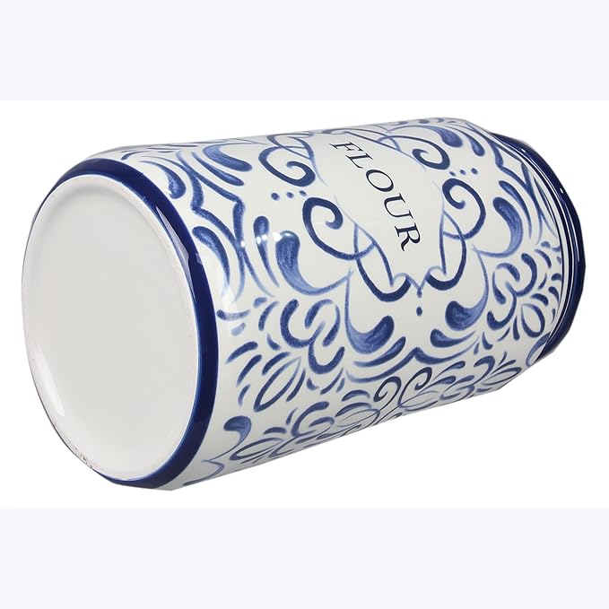 Young's Inc. 4 Pcs Set Talavera Ceramic Canisters- Storage Container for Kitchen and Bathroom - Beautiful Home Decor Accent to Store Food, Coffee, Tea, and More - White, Blue-Ruum Studio Home