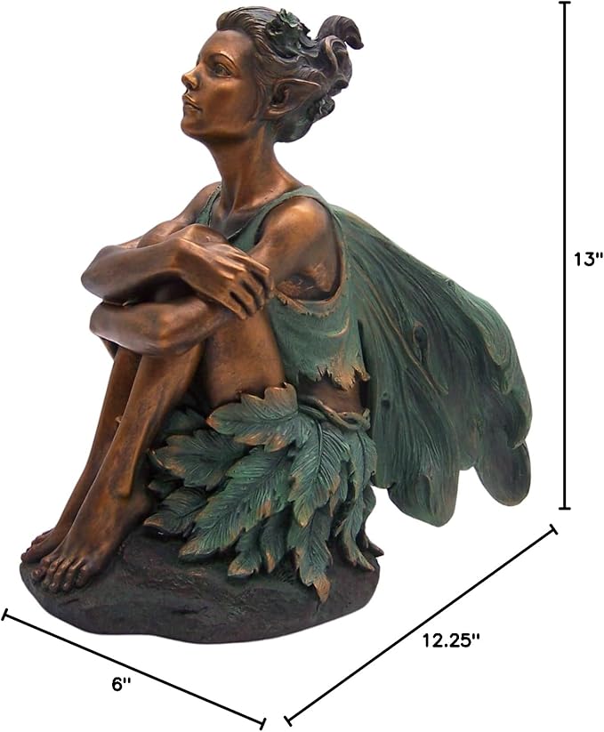 Copper Toned Fairy Holding Knees with Blue Accents Garden Statue, Whimsical Outdoor Decor, 13 Inches-Ruum Studio Home