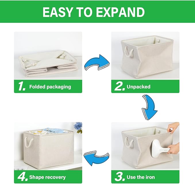 Bidtakay Large Storage Baskets for Shelves 3 Pack Fabric Storage Bins for Organizing Linen Collapsible Organizer for Closet-Light Biege-Ruum Studio Home