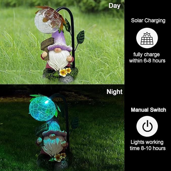 Garden Gnomes Outdoor Statue with Solar Lights Welcome Gnome Home Garden Decor Mom Gifts for Yard Patio Home Garden-Ruum Studio Home