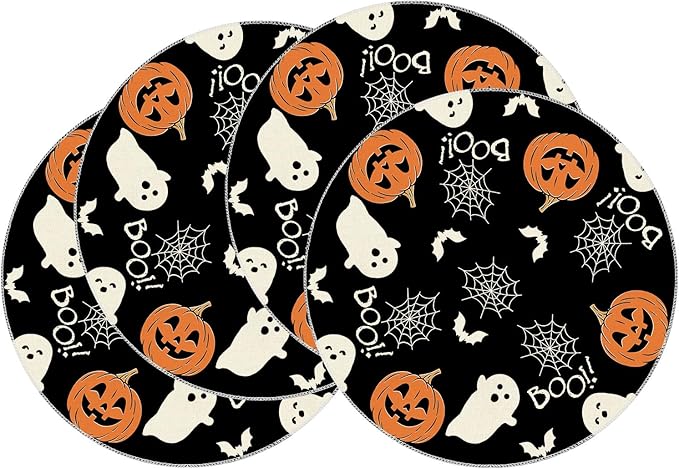 XCHI Boo Spooky Ghost Pumpkin Halloween Round Placemats Set of 4 Table Mats Table Decorations 14x14 Inch-Ruum Studio Home
