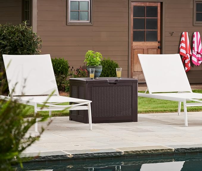 Rubbermaid Medium Resin Outdoor Storage Deck Box (74 Gal) Weather Resistant Brown Deck Organization for Home/Backyard/Pool Chemicals/Toys/Garden Tools/Porch/Patio Cushions-Ruum Studio Home