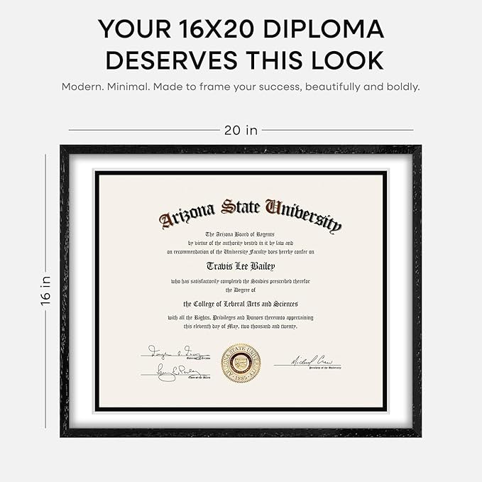 Homeforia 16x20 Diploma Black Wood Frame, High End Oak 16 x 20 Certificate Frames with Mat 14 x 17, 16by20 Document Frame Matted to 14by17, Wooden Graduation Frames, Tempered Glass, Wall Kit, Set of 1-Ruum Studio Home