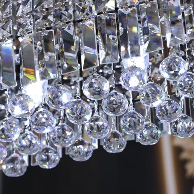 Rectangular Chandelier, Flush Mount Rectangle Chandelier Modern K9 Crystal Chandeliers Light Fixture, 6-Lights Raindrop Crystal Pendant Ceiling Light for Dining Room Bedroom Bar Club L31.5 Inch-Ruum Studio Home