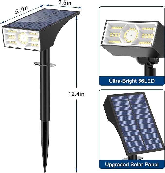 Solar Spot Lights Outdoor, 2 Pack Outdoor Solar Lights for Yard Waterproof, 4 Lighting Modes Solar Landscape Spotlights, Auto On/Off Solar Powered Flood Lights Garden Pathway (Cool White)-Ruum Studio Home