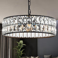 16” 4-Light Modern Crystal Chandeliers Black Dinning Room Light Fixture, Round Pendant Light Kitchen Island Chandelier, Flush Mount Ceiling Light for Living Room Entryway Bedroom Foyer-Ruum Studio Home