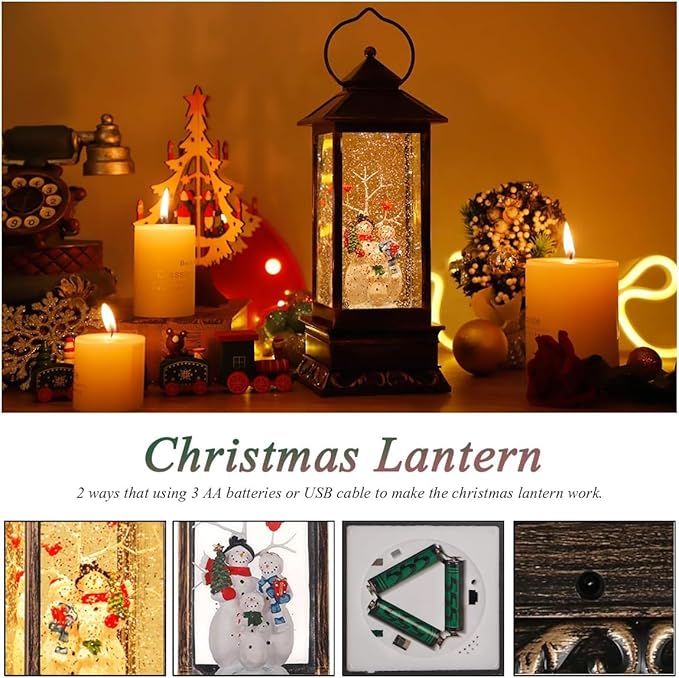House & Garden Decoration,Christmas Lantern with 8 Pieces of Music,Sparkling Crystal Keep Circling Around The Snowman Families Music Box as a (Snowman Families)-Ruum Studio Home