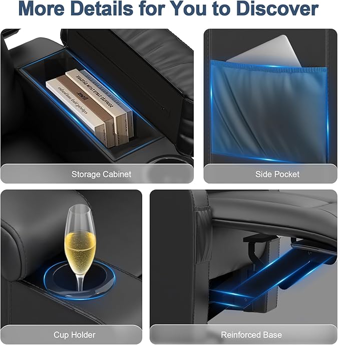 Recliner Chairs with Recliner Side Table End Table for Adults, Massage Rocker, USB Ports, 360 Degree Swivel Single Sofa Seat Living Room-Ruum Studio Home