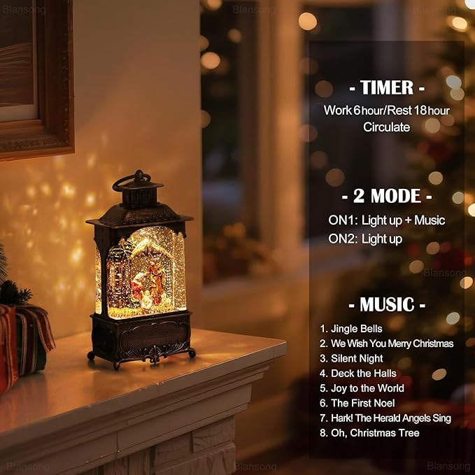 Nativity Snow Globe Lantern Christmas Decorations Gifts Auto Snowfall Glitter Music Collection Manger Sheep Pen Nativity Scene with 6H Timer USB/Battery Powered 10.2 inch-Ruum Studio Home
