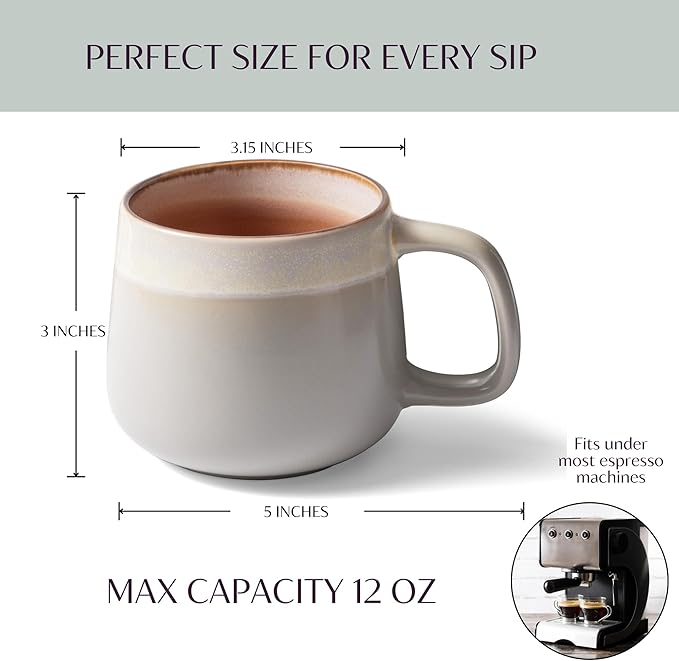 Ceramic Coffee Mugs Set of 4, 12 oz Stoneware Coffee Cups with Comfortable Handle for Latte, Tea, Cappuccino, Cocoa -Microwave and Dishwasher Safe - Modern Unique Aesthetic - Reactive Glaze-Ruum Studio Home