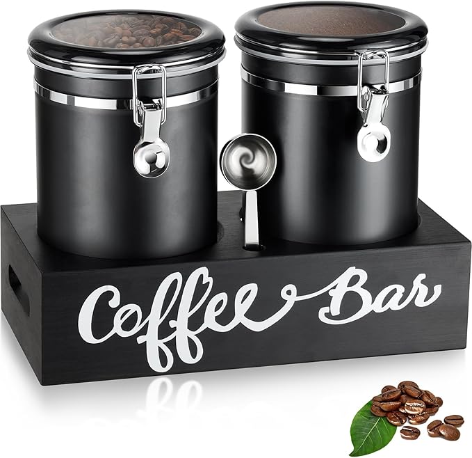 Yangbaga 2 x 63OZ Stainless Steel Coffee Canisters with Handle Shelf, Airtight Locking Clamp & Scoop, Food Storage Jars for Kitchen-Ruum Studio Home